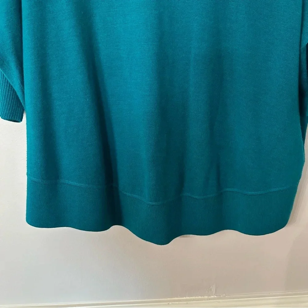 J. Crew Women’s 3/4 Dolman Sleeve Crewneck Teal Merino Wool Sweater Sz XXS GUC